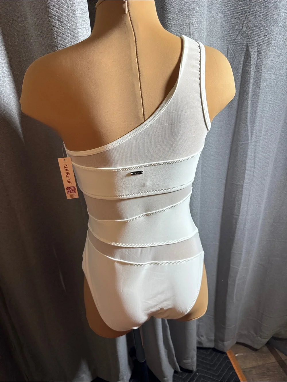 Adore Me White One-Shoulder Mesh Band Bathingsuit